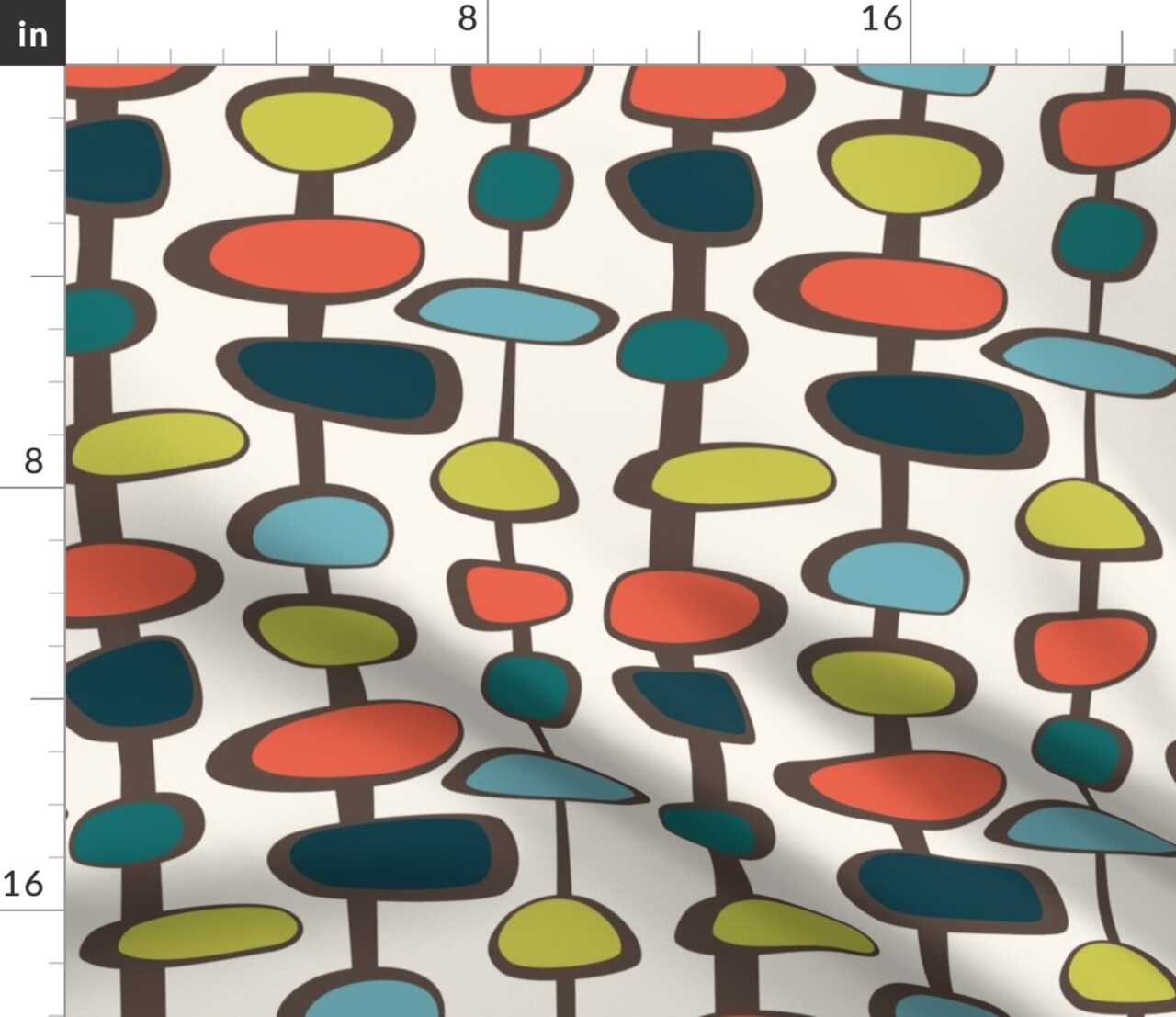 Mid Century Retro Vintage 1950S Geometric Modern Coral Teal Custom Printed Fabric by Spoonflower Various Fabrics by the Yard or Fat Quarter